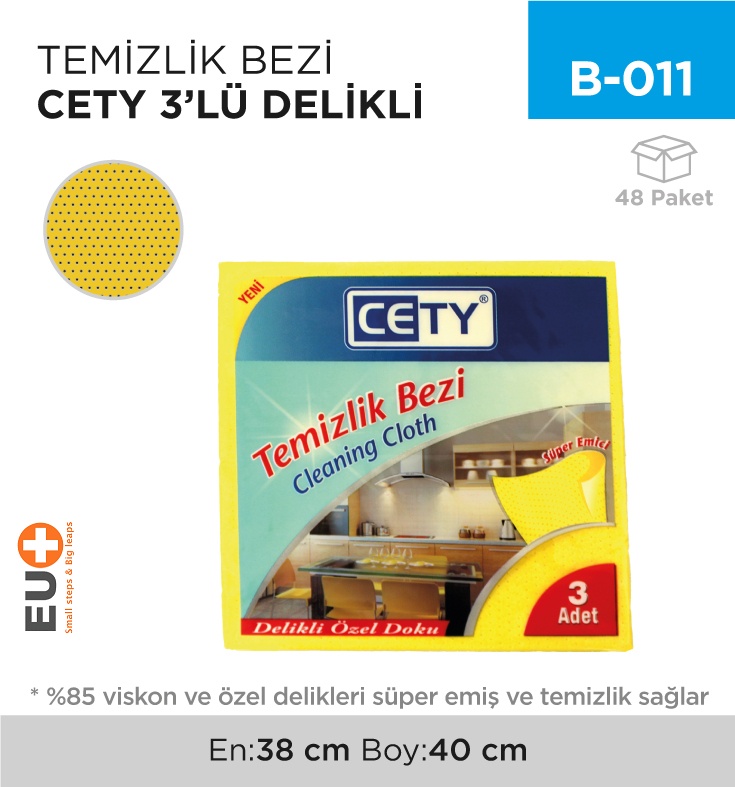 Temizlik Bezi Cety 3'Lü Delikli - Koli:48 Adet