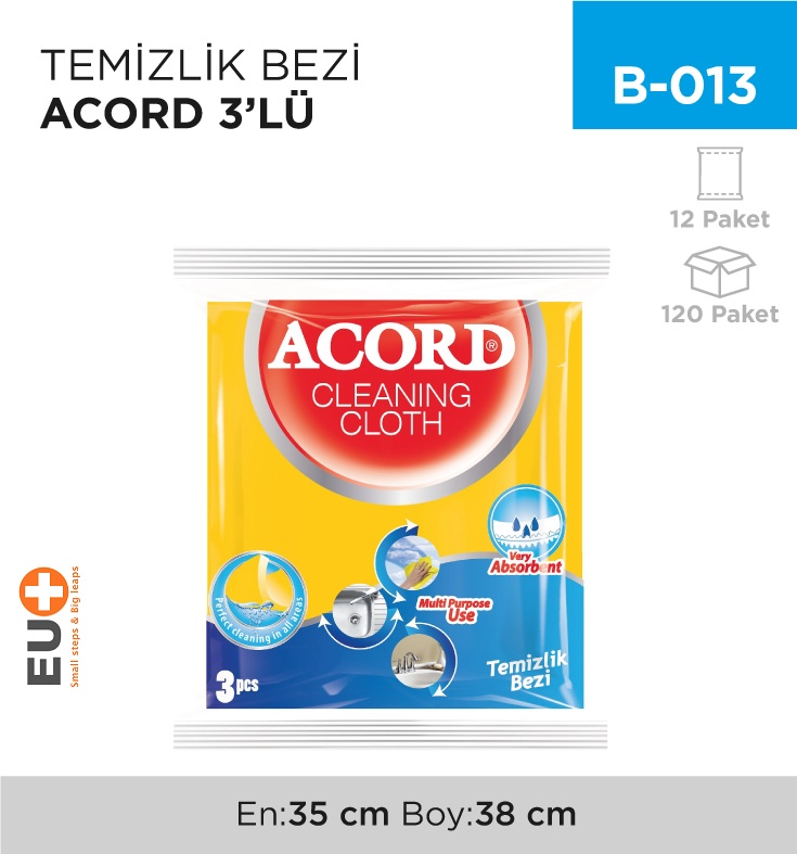 Temizlik Bezi Acord 3'Lü (504) - Koli:12 Adet