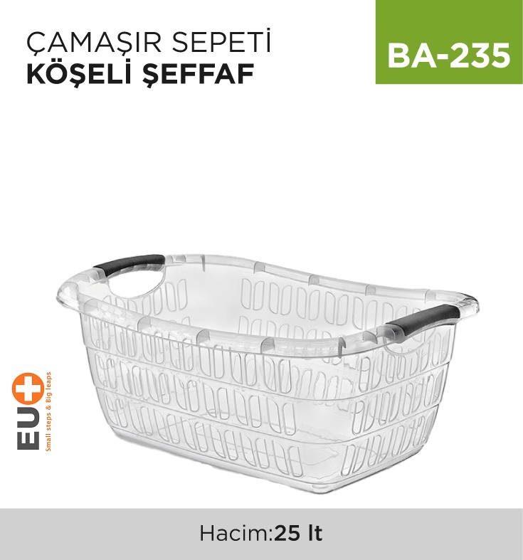 Çamaşır Sepeti Köşeli Şeffaf (E-291) - Koli:1 Adet