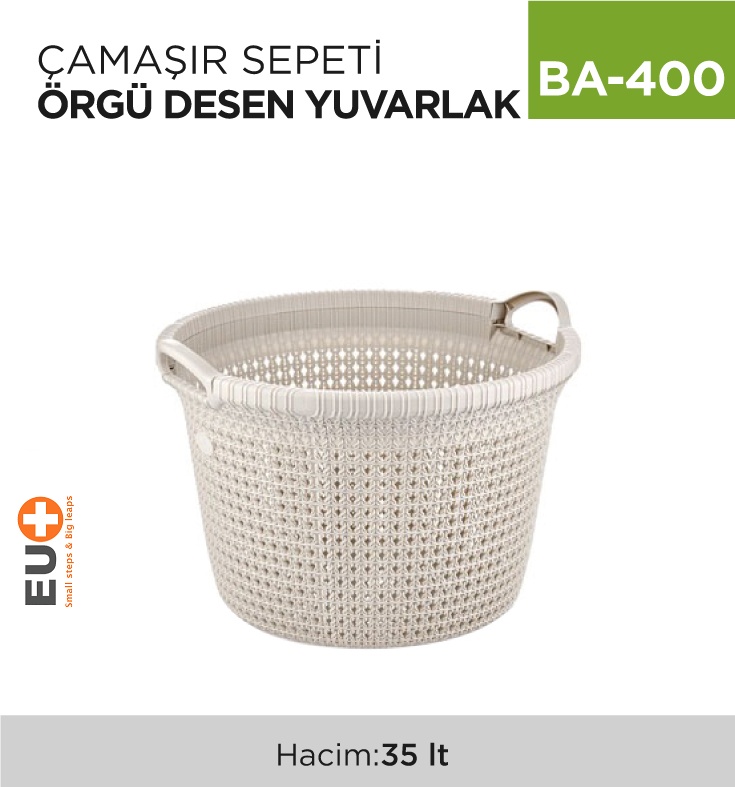 Çamaşır Sepeti Örgü Desen Yuvarlak (35 Lt) (8034)