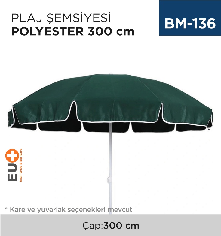 Plaj Şemsiyesi Polyester Çap:300 Cm - Koli:1 Adet