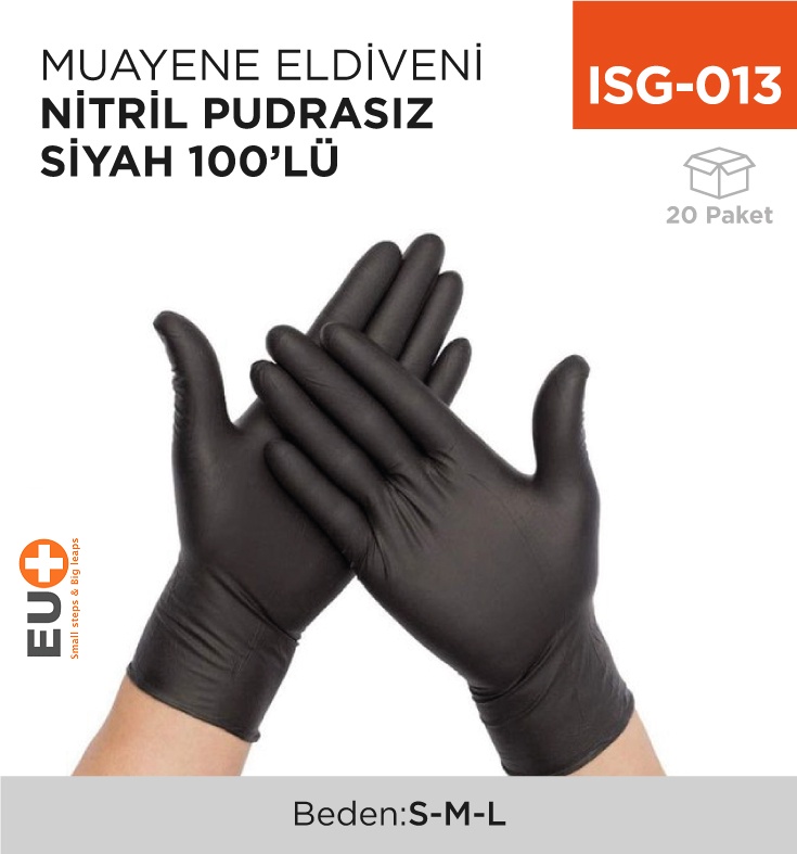 Muayene Eldiveni Nitril Pudrasız Siyah 100'Lü