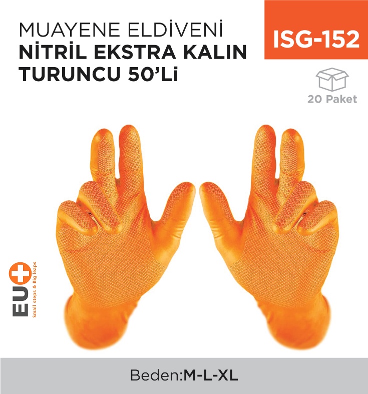 Muayene Eldiveni Nitril Ekstra Kalın Turuncu 50'Li - Koli:20 Adet