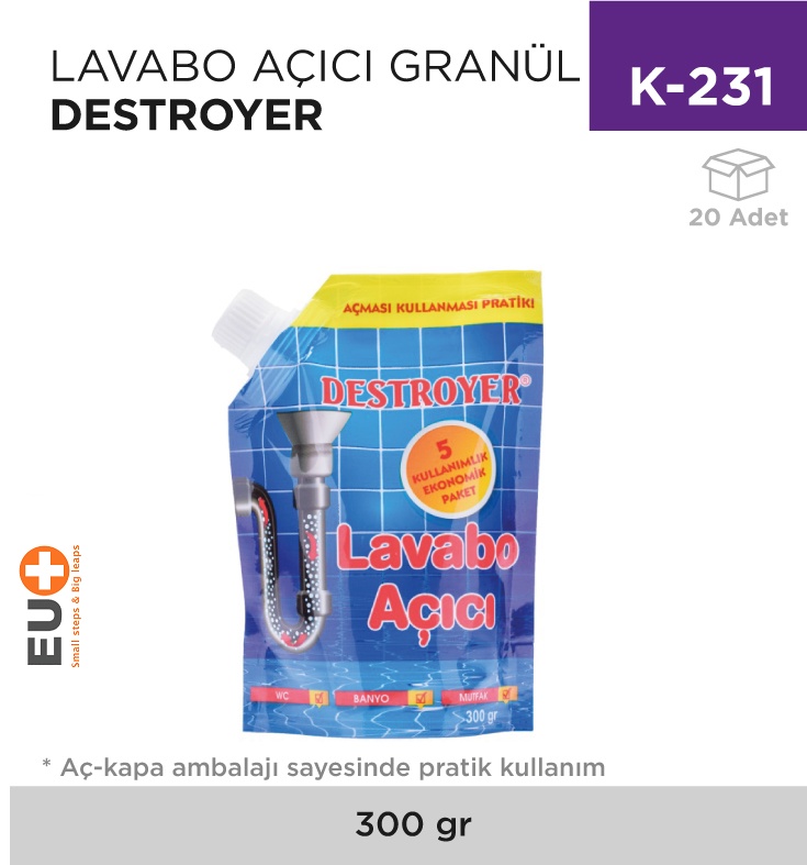 Lavabo Açıcı Granül Destroyer 300 Gr - Koli:20 Adet