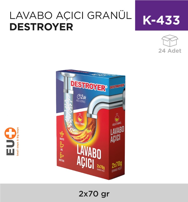 Lavabo Açıcı Granül Destroyer 2*70 Gr - Koli:24 Adet