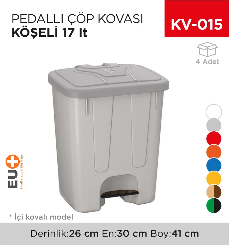 Pedallı Çöp Kovası Köşeli 17 Lt (4245)