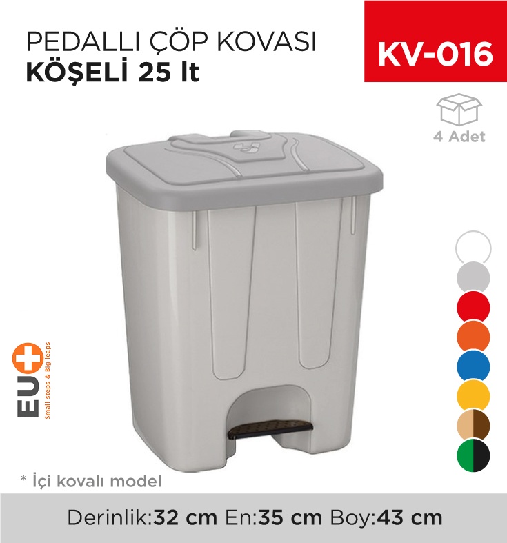 Pedallı Çöp Kovası Köşeli 25 Lt (4250)