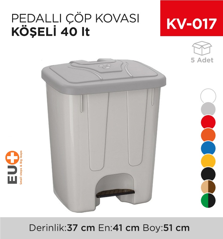 Pedallı Çöp Kovası Köşeli 40 Lt (4255) - Koli:5 Adet