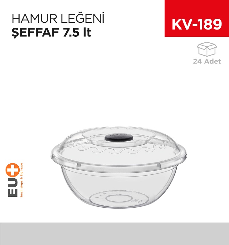 Hamur Leğeni Kapaklı No:1 Şeffaf (7.5 Lt) (E101) - Koli:24 Adet