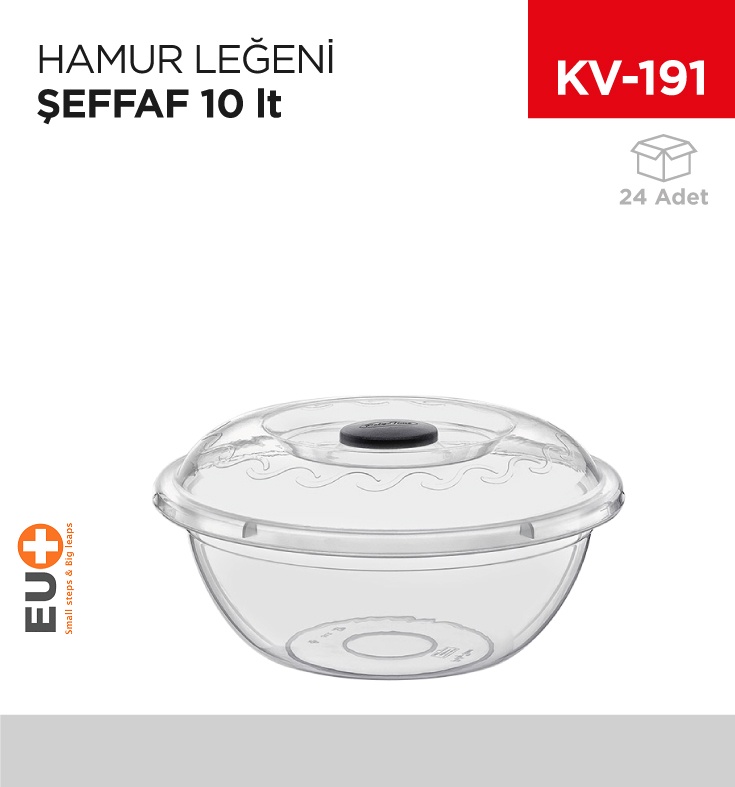 Hamur Leğeni Kapaklı No:2 Şeffaf (10 Lt) (E-102) - Koli:24 Adet