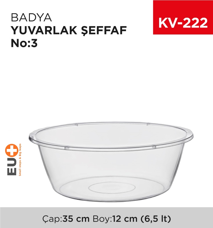 Badya Yuvarlak Şeffaf No:3 (6.5 Lt) (E-152) - Koli:50 Adet