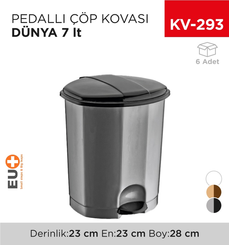 Pedallı Çöp Kovası Dünya 7 Lt (01011) - Koli:6 Adet