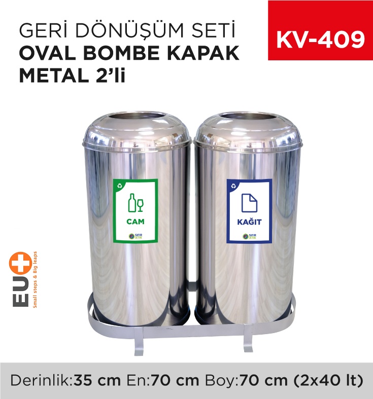 Geri Dönüşüm Seti Oval Bombe Kapak Metal 2'Li