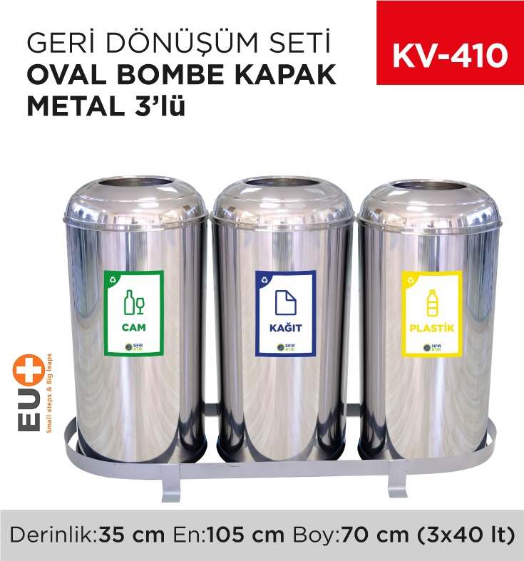 Geri Dönüşüm Seti Oval Bombe Kapak Metal 3'Lü - Koli:1 Adet