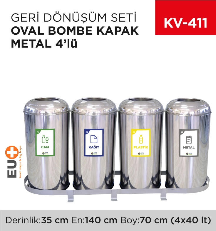 Geri Dönüşüm Seti Oval Bombe Kapak Metal 4'Lü