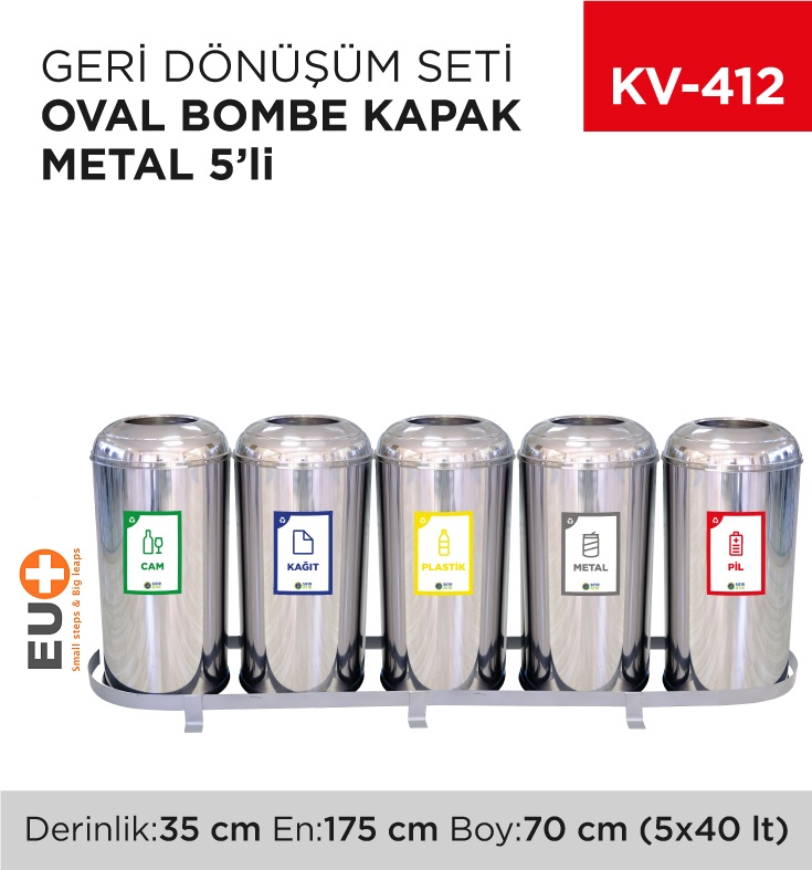 Geri Dönüşüm Seti Oval Bombe Kapak Metal 5'Li - Koli:1 Adet