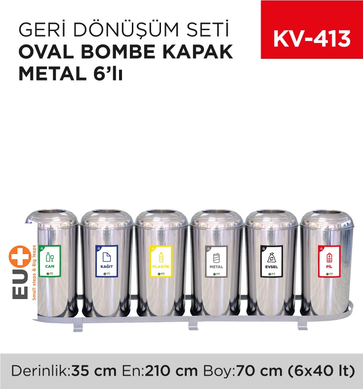 Geri Dönüşüm Seti Oval Bombe Kapak Metal 6'Lı