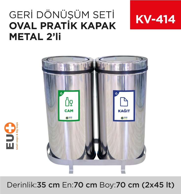 Geri Dönüşüm Seti Oval Pratik Kapak Metal 2'Li