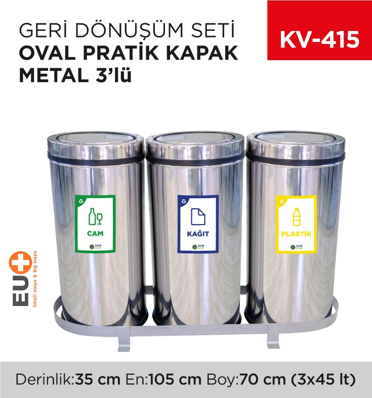 Geri Dönüşüm Seti Oval Pratik Kapak Metal 3'Lü - Koli:1 Adet