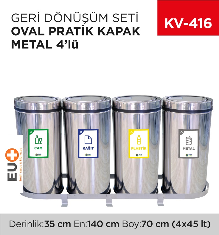 Geri Dönüşüm Seti Oval Pratik Kapak Metal 4'Lü