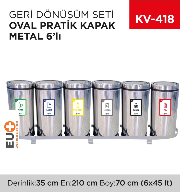 Geri Dönüşüm Seti Oval Pratik Kapak Metal 6'Lı