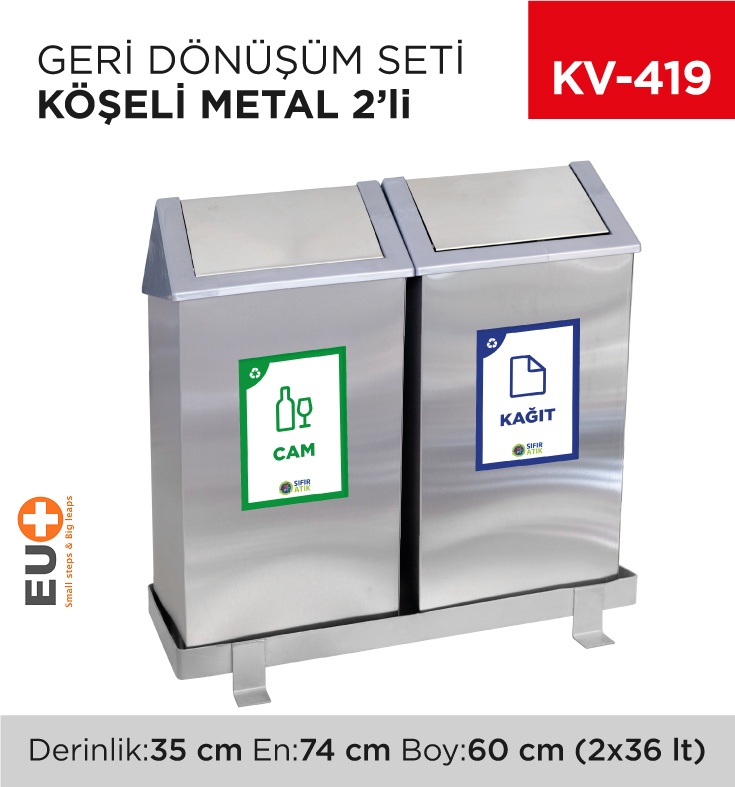 Geri Dönüşüm Seti Köşeli Metal 2'Li - Koli:1 Adet