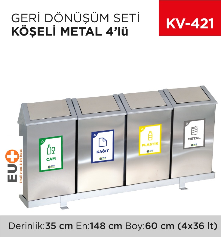 Geri Dönüşüm Seti Köşeli Metal 4'Lü