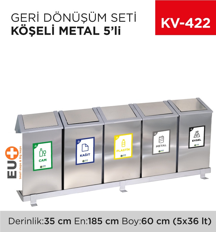 Geri Dönüşüm Seti Köşeli Metal 5'Li - Koli:1 Adet