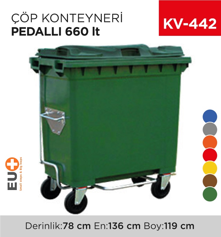 Çöp Konteyneri Pedallı 660 Lt