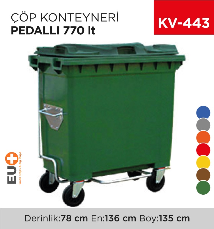 Çöp Konteyneri Pedallı 770 Lt - Koli:1 Adet