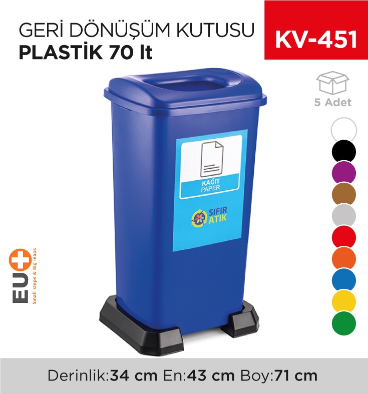 Geri Dönüşüm Kutusu Plastik 70 Lt (4398) - Koli:5 Adet