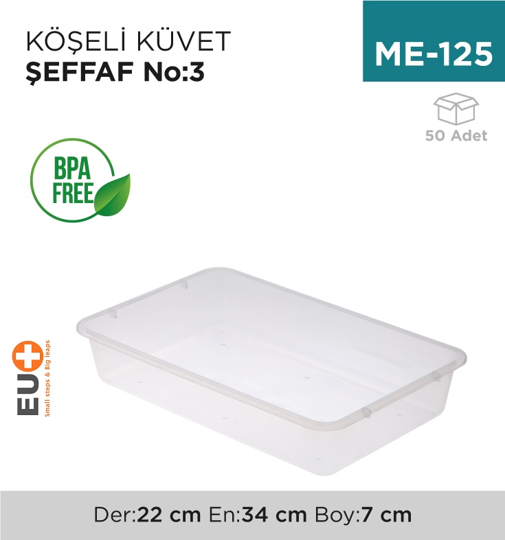 Köşeli Küvet Şeffaf No:3 (1460) - Koli:50 Adet