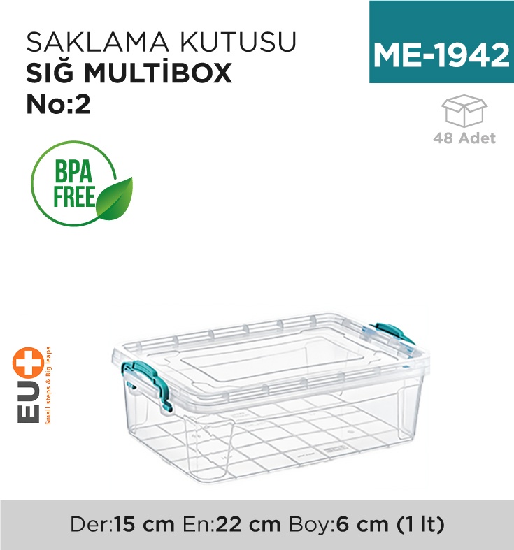 Saklama Kutusu Sığ M.Box No:2 (1 Lt) (E-490) - Koli:48 Adet