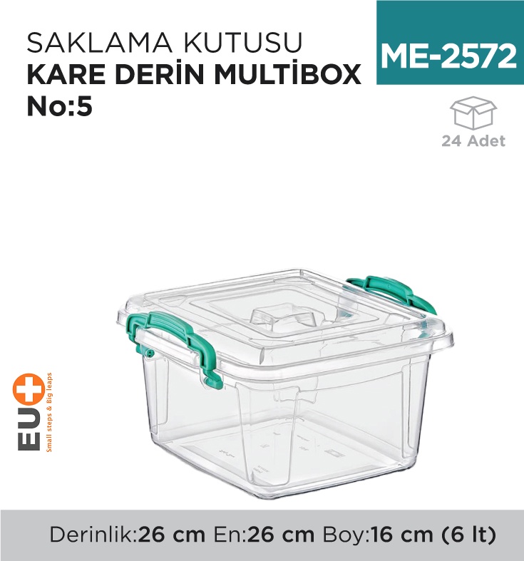 Saklama Kutusu Kare Derin M.Box No:5 (6 Lt) (E-624) - Koli:24 Adet