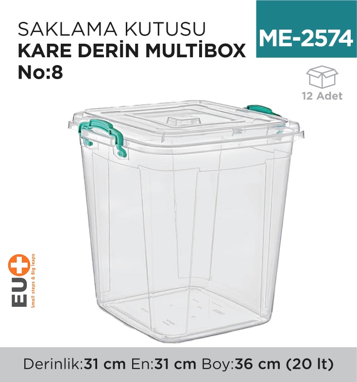 Saklama Kutusu Kare Derin M.Box No:8 (20 Lt) (E-627) - Koli:12 Adet