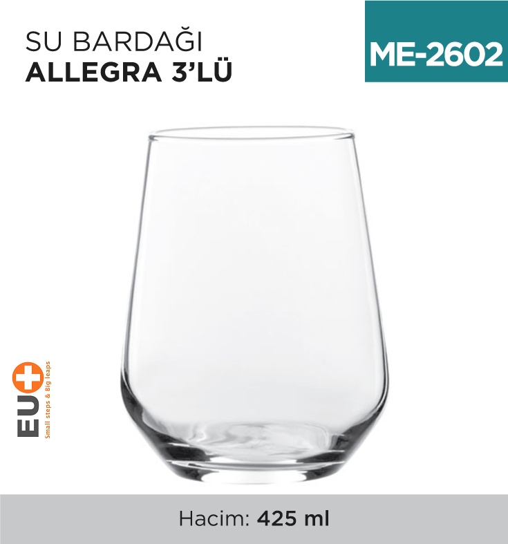 Su Bardağı Allegra 3'Lü (425 Cc) (420015) - Koli:24 Adet