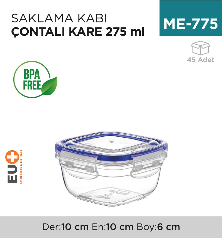 Contalı Kare Saklama Kabı 275 Ml(30801) - Koli:45 Adet