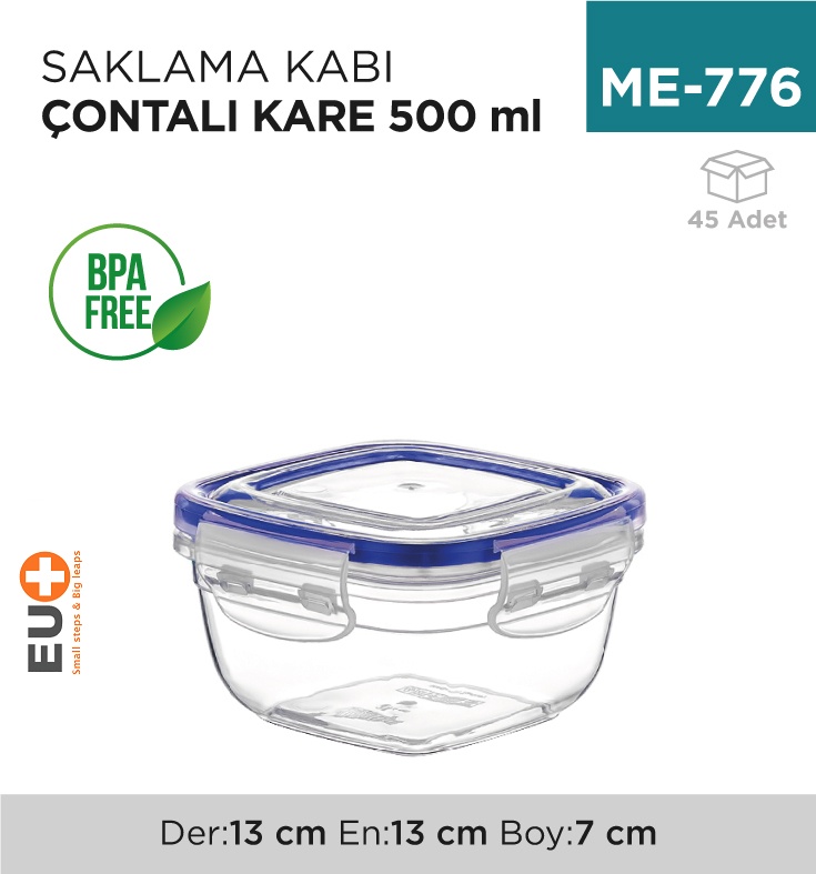 Contalı Kare Saklama Kabı 500 Ml(30802) - Koli:36 Adet