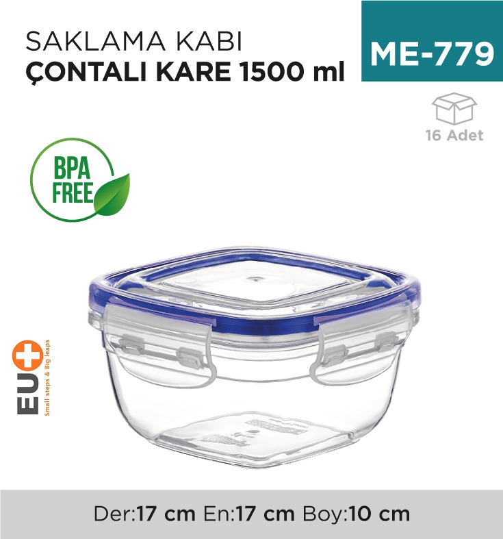 Contalı Kare Saklama Kabı 1500 Ml.(30804) - Koli:16 Adet