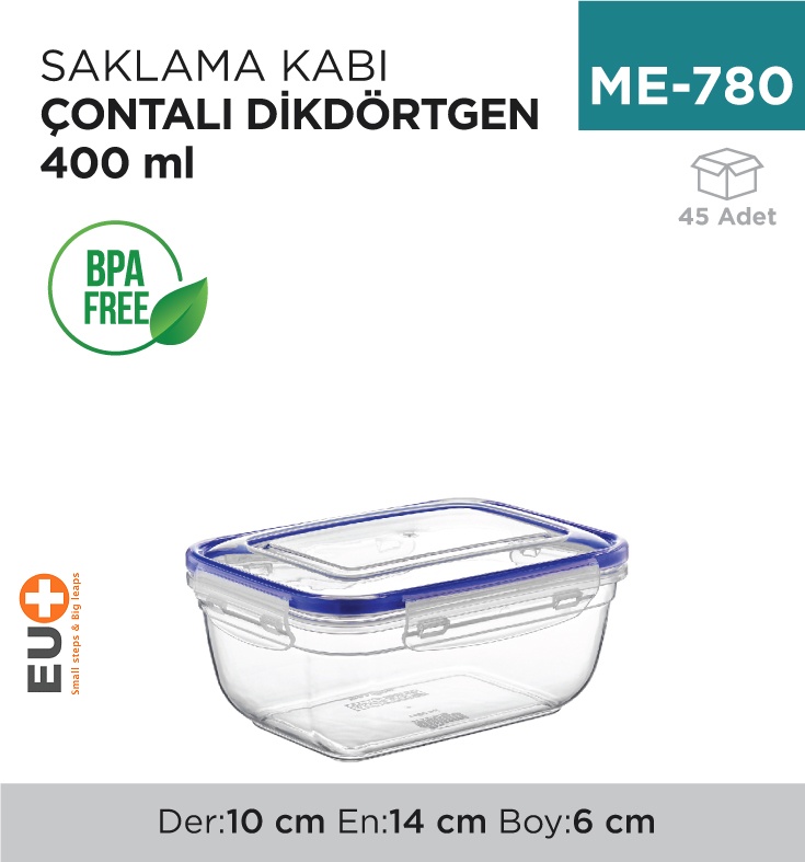 Contalı Dikdörtgen Saklama Kabı 400 Ml(30811) - Koli:60 Adet