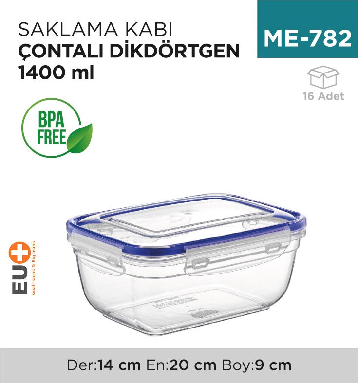 Contalı Dikdörtgen Saklama Kabı 1400 Ml(30813)