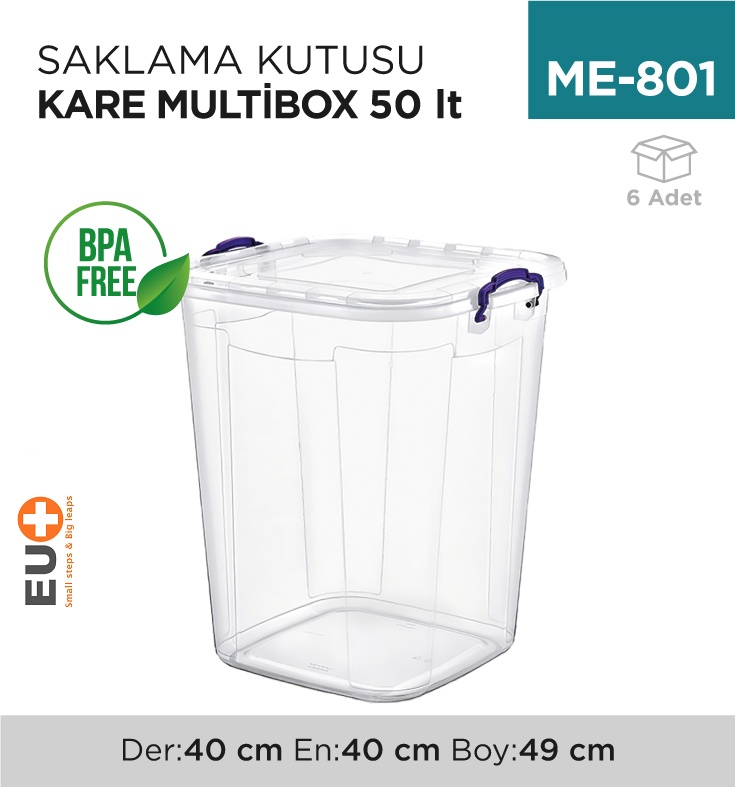 Saklama Kutusu Kare M.Box 50 Lt Şeffaf (E-630) - Koli:6 Adet