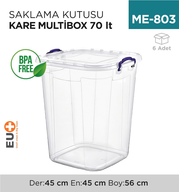 Saklama Kutusu Kare M.Box 70 Lt Şeffaf (E-631)