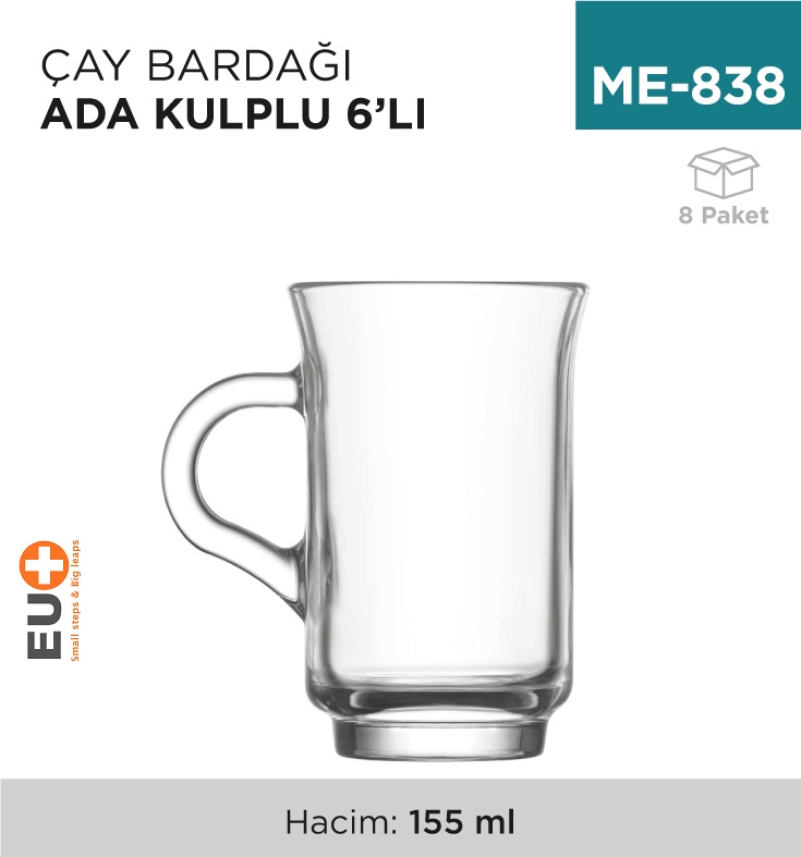 Çay Bardağı Kulplu Ada 6'Lı (Ada408) - Koli:8 Adet