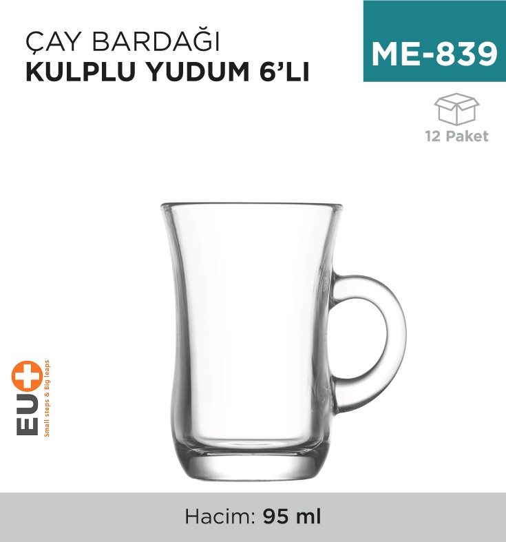 Çay Bardağı Kulplu Yudum 6'Lı (Yud402) - Koli:12 Adet