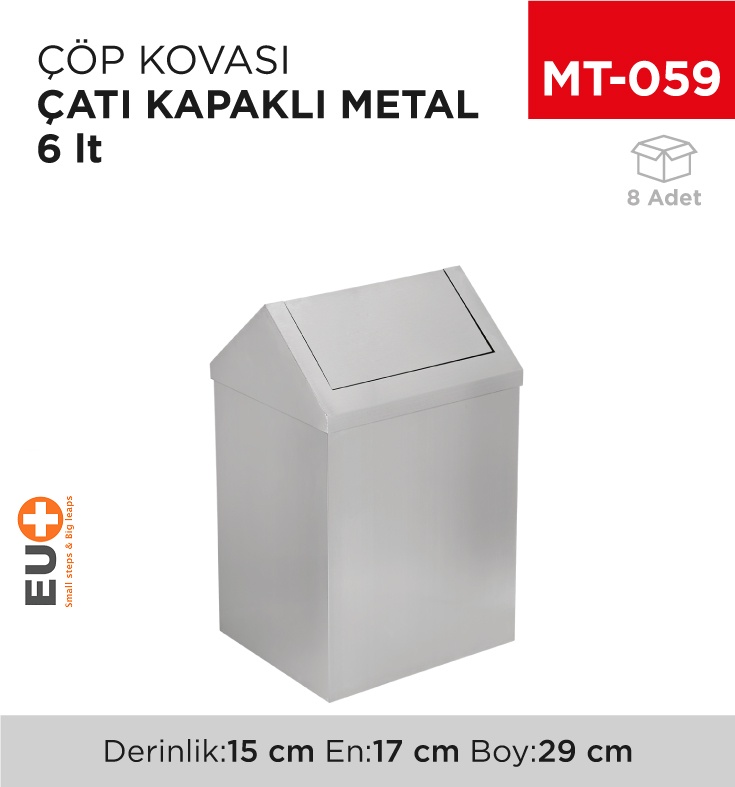 Çatı Kapaklı Çöp Kovası Metal 6 Lt (3601)(437)