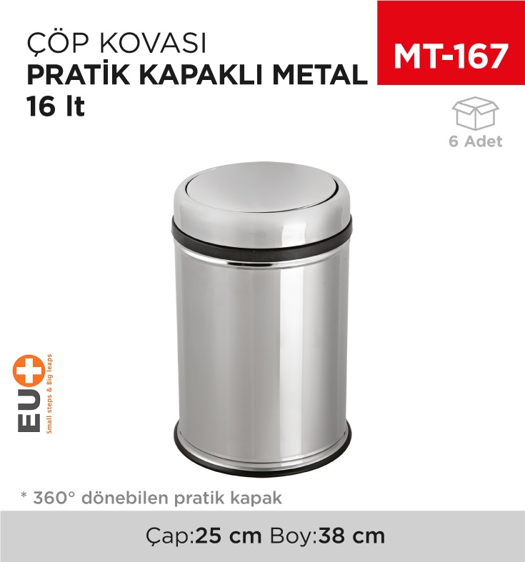 Pratik Kapaklı Çöp Kovası Metal 16 Lt (803) - Koli:6 Adet