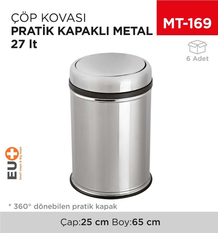 Pratik Kapaklı Çöp Kovası Metal 27 Lt (805) - Koli:6 Adet