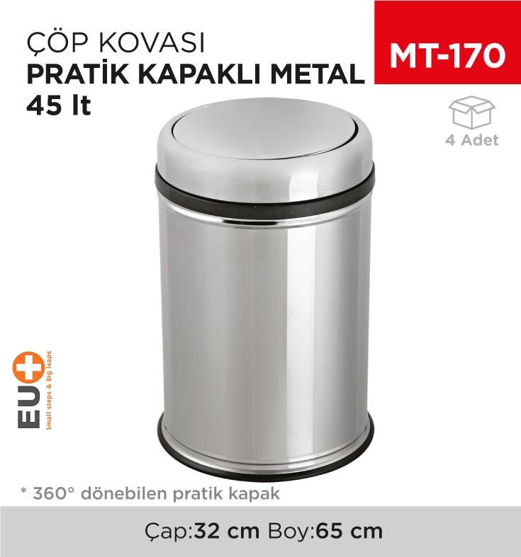 Pratik Kapaklı Çöp Kovası Metal 45 Lt (807) - Koli:4 Adet