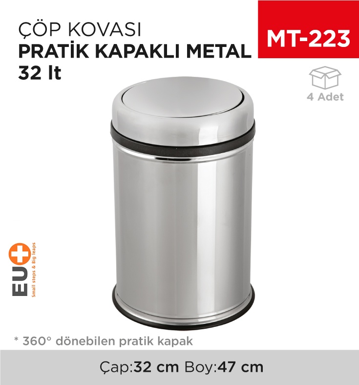 Pratik Kapaklı Çöp Kovası Metal 32 Lt (806) - Koli:4 Adet